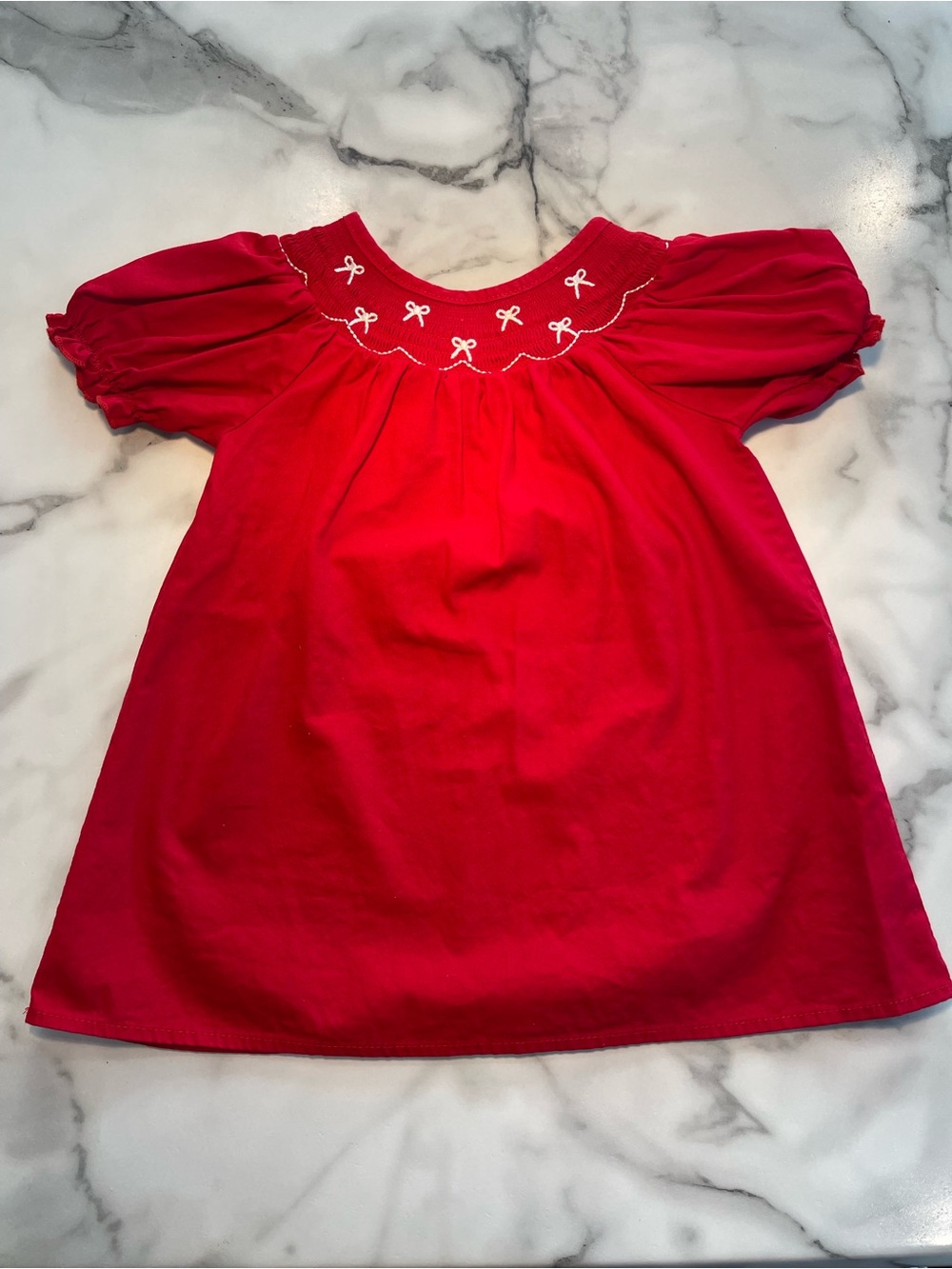 Girls Red Bow-Embroidered Dress